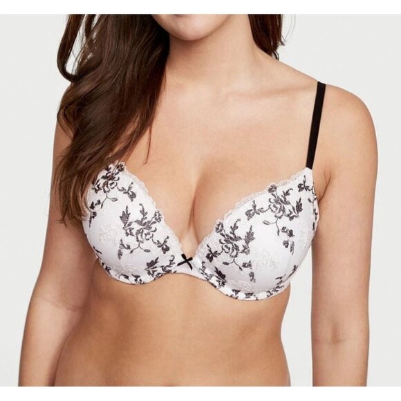 Victoria's Secret Other - Victorias Secret Bra Womens 36D Push Up Lace White Black Padded Floral Intimates